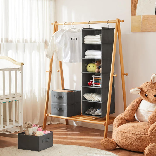 6 Tier Shelf Hanging Closet Organizer, Closet Hanging Shelf with 2 Sturdy Hooks for Storage, Foldable (Grey)