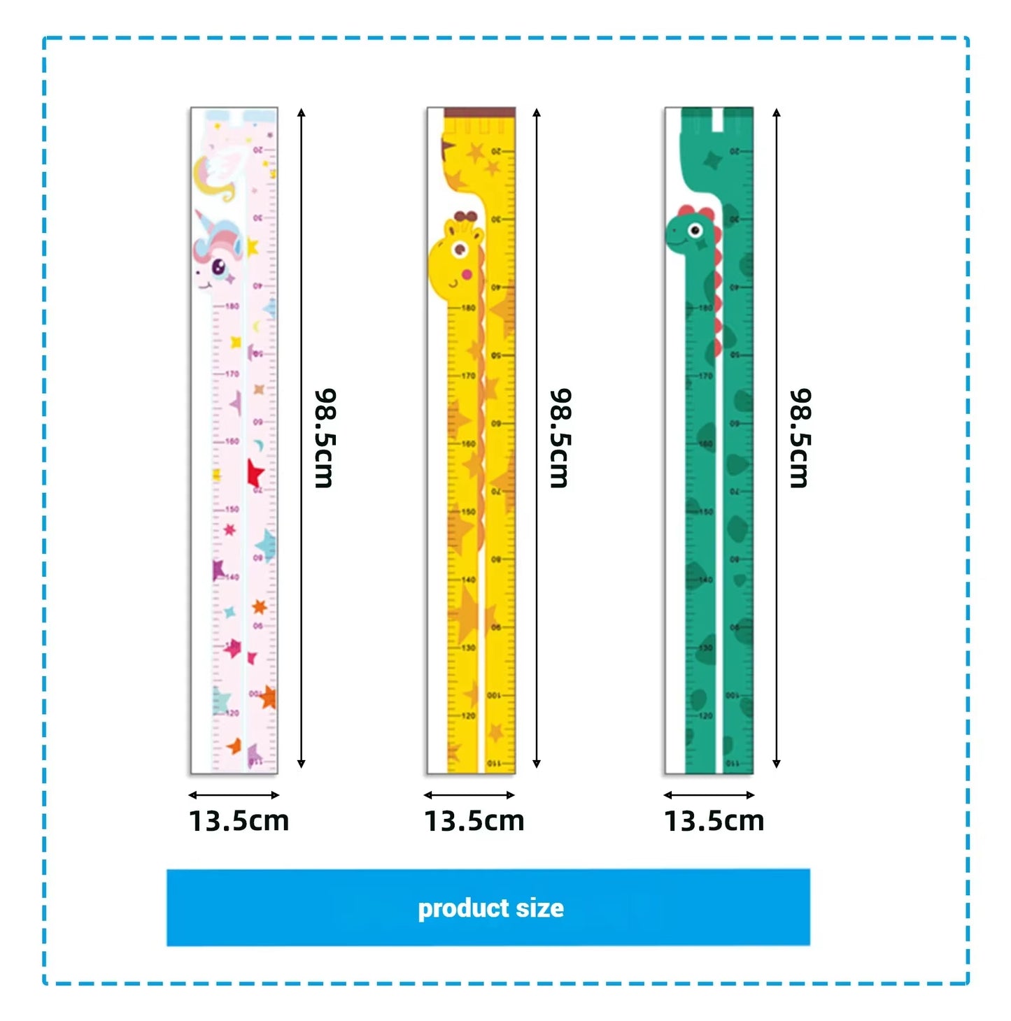 180Cm Whimsical Animal Growth Chart Wall Decals: Unicorn, Dino, Giraffe Height Stickers for Nursery & Kids Room Decor