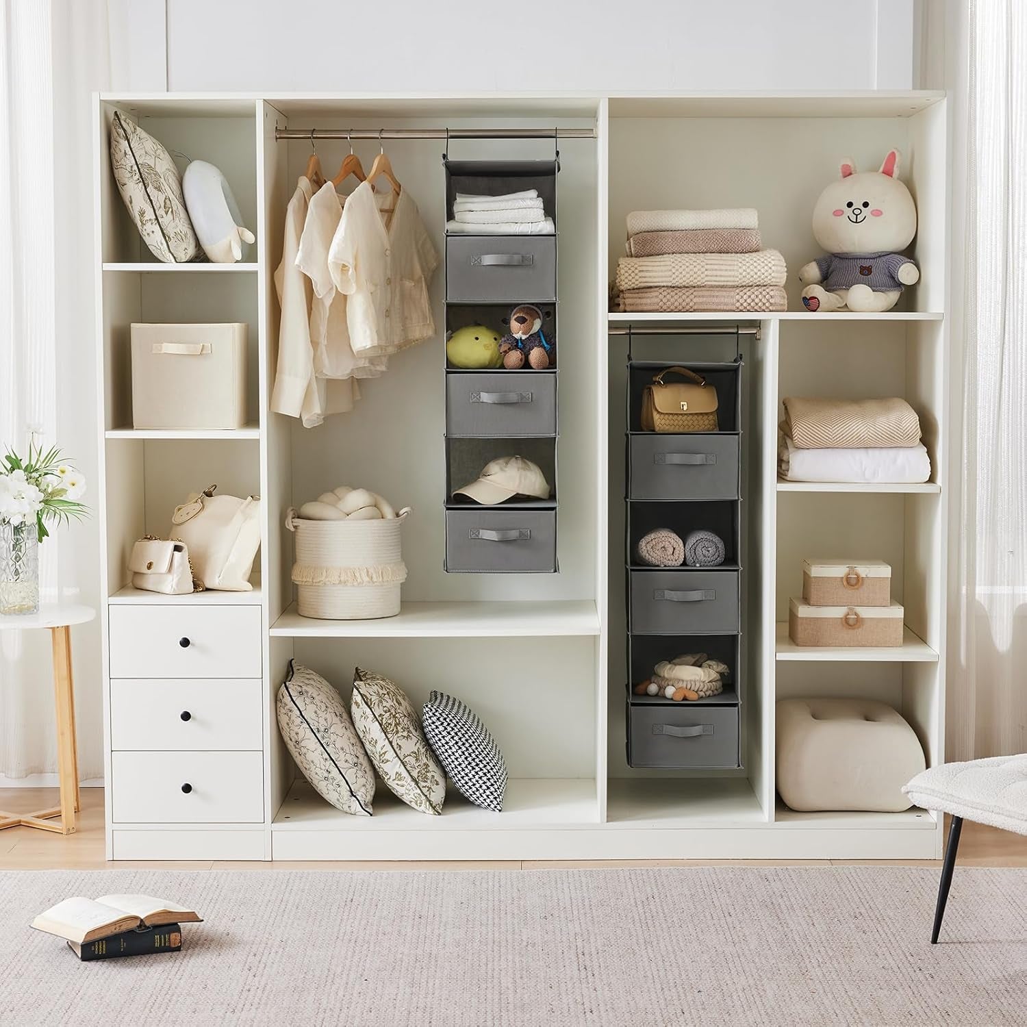 6 Tier Shelf Hanging Closet Organizer, Closet Hanging Shelf with 2 Sturdy Hooks for Storage, Foldable (Grey)