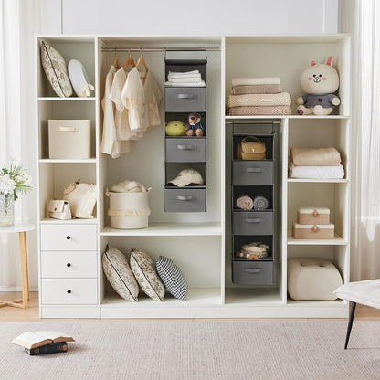 6 Tier Shelf Hanging Closet Organizer, Closet Hanging Shelf with 2 Sturdy Hooks for Storage, Foldable (Grey)