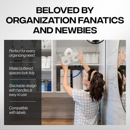 Plastic Storage Bins – Perfect Kitchen Organisation or Pantry Storage – Fridge Organiser, Pantry Organisation and Storage Bins, Cabinet Organisers - 4 Pack