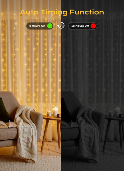 300 LED Curtain String Lights, 9.8 FT Hanging Fairy Lights with Remote, 8 Modes, Waterproof Window Lights for Bedroom Backdrop Wedding Outdoor Party Christmas Decorations(Not Connectable)