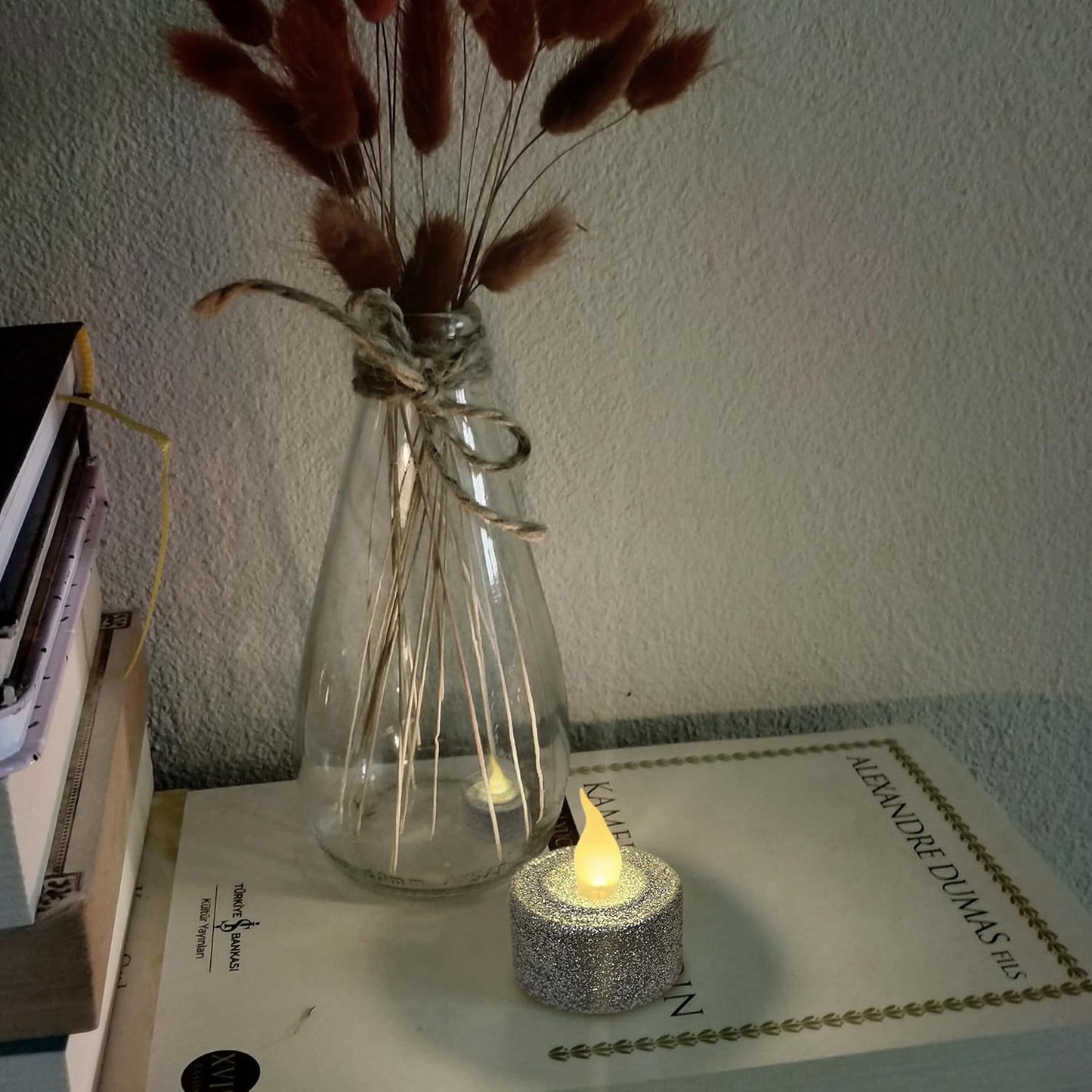 Silver Glitter LED Tealight Candles Pack of 12, Flameless Flickering Tealight Candles for Home Décor, 1.5’’(W) X 1.65’’(H), Battery Operated