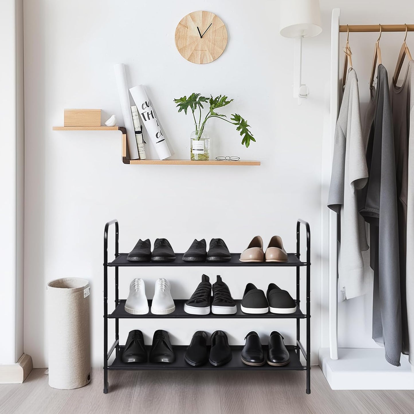 3 Tier Free Standing Shoe Rack, Metal Shoe Storage Shelf for 9-12 Pairs, Easy to Assemble, Entryway, Bedroom, Black