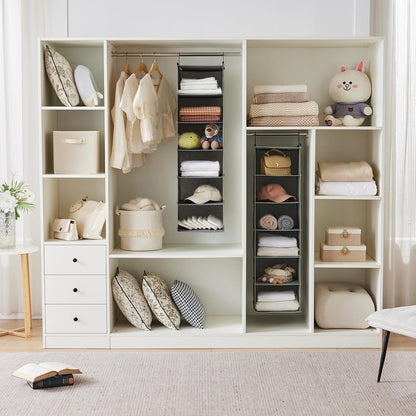 6 Tier Shelf Hanging Closet Organizer, Closet Hanging Shelf with 2 Sturdy Hooks for Storage, Foldable (Grey)