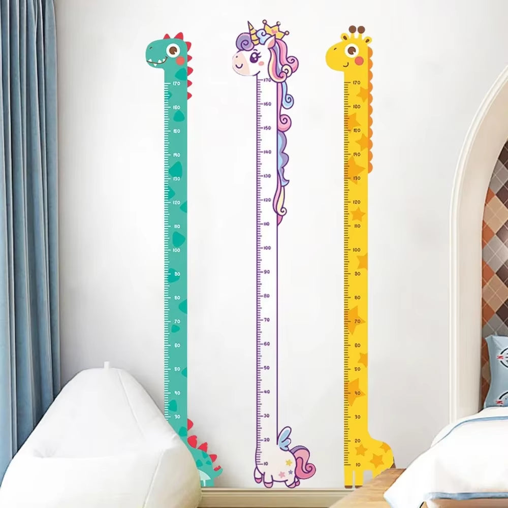 180Cm Whimsical Animal Growth Chart Wall Decals: Unicorn, Dino, Giraffe Height Stickers for Nursery & Kids Room Decor
