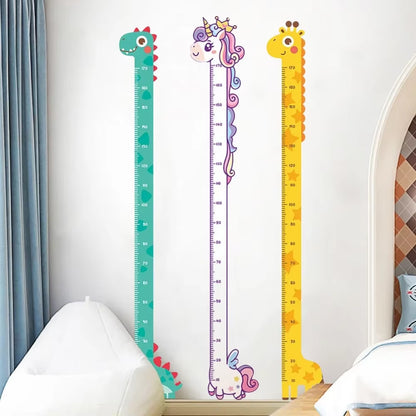 180Cm Whimsical Animal Growth Chart Wall Decals: Unicorn, Dino, Giraffe Height Stickers for Nursery & Kids Room Decor