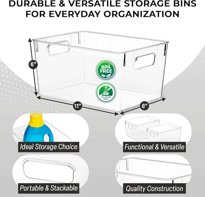 Plastic Storage Bins – Perfect Kitchen Organisation or Pantry Storage – Fridge Organiser, Pantry Organisation and Storage Bins, Cabinet Organisers - 4 Pack