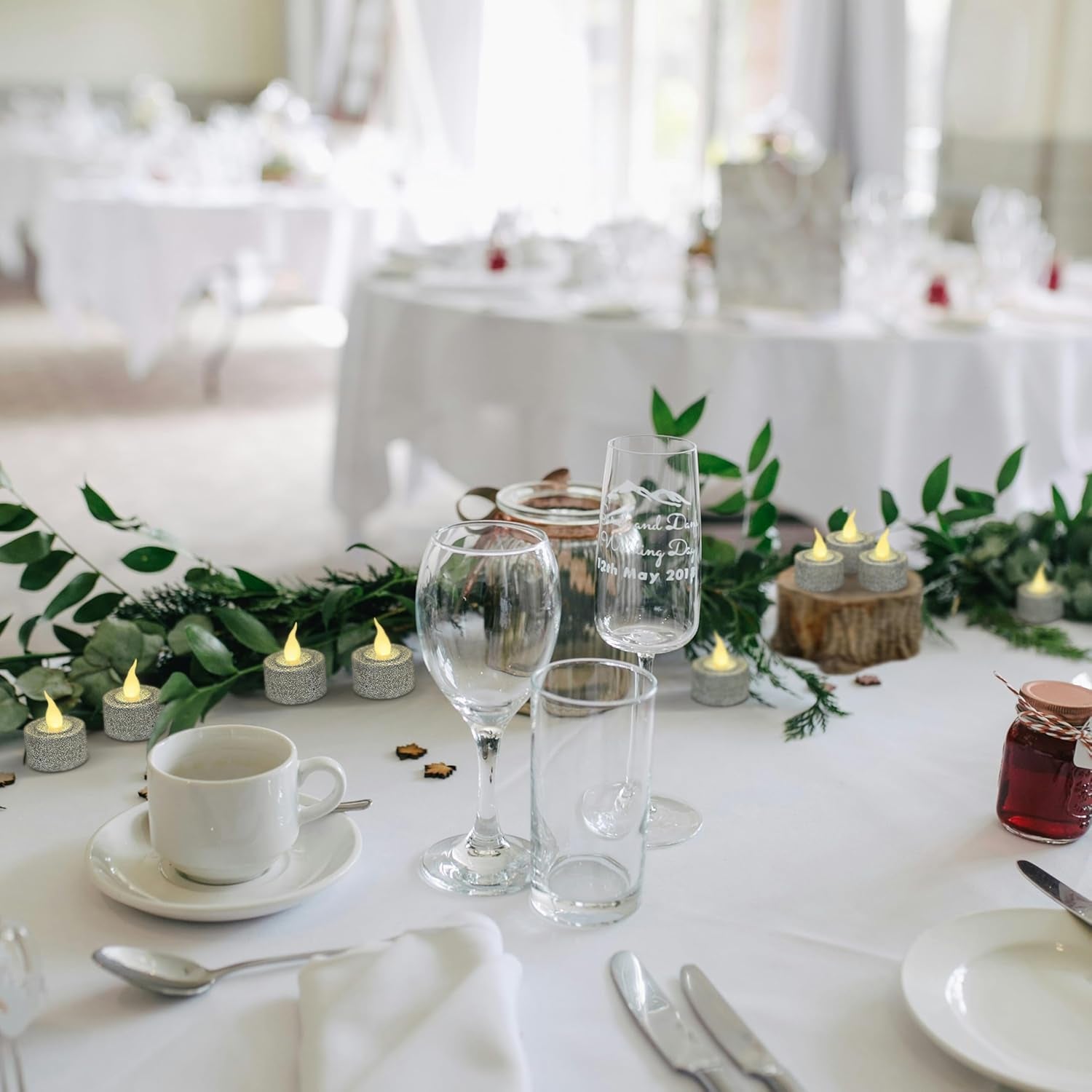 Silver Glitter LED Tealight Candles Pack of 12, Flameless Flickering Tealight Candles for Home Décor, 1.5’’(W) X 1.65’’(H), Battery Operated