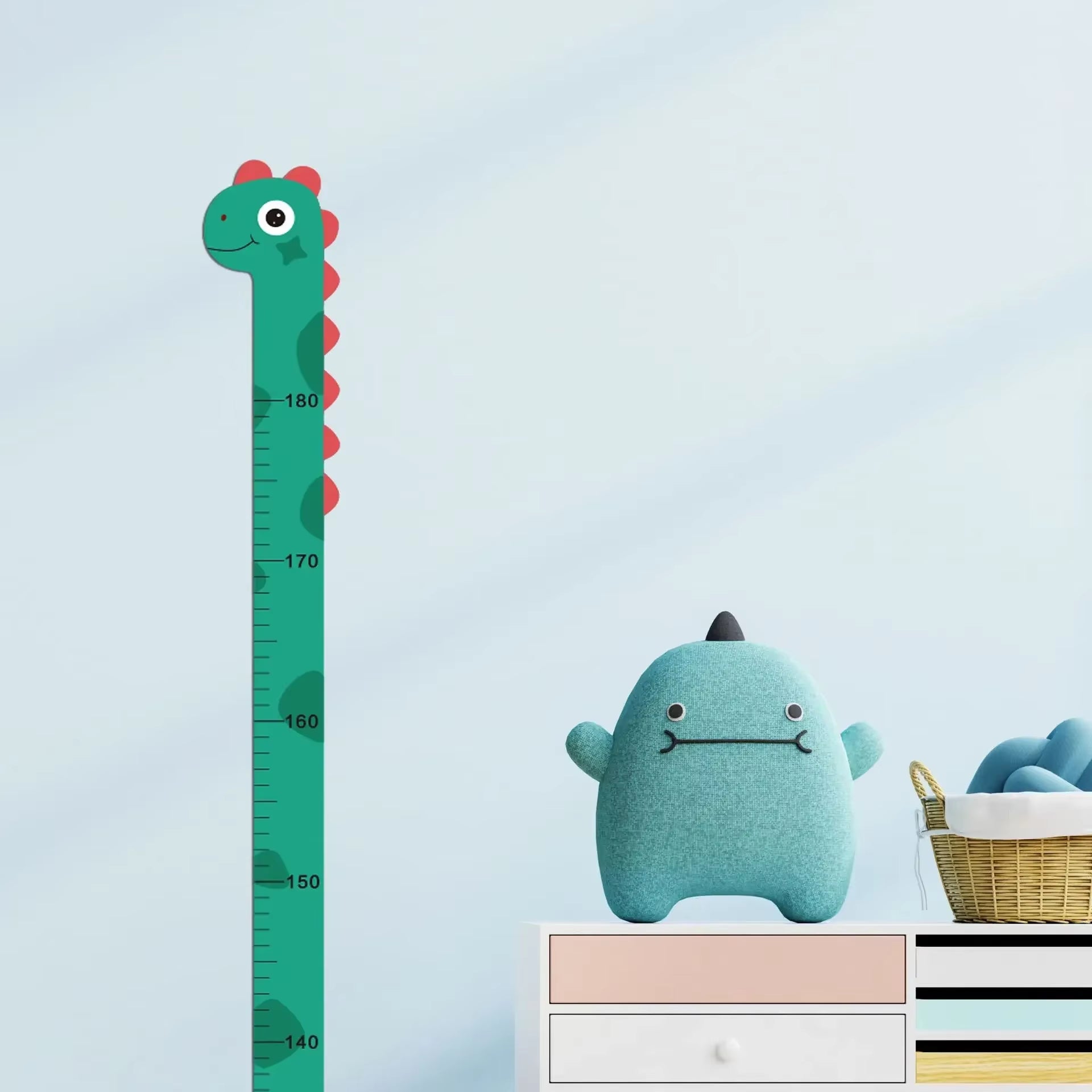 180Cm Whimsical Animal Growth Chart Wall Decals: Unicorn, Dino, Giraffe Height Stickers for Nursery & Kids Room Decor